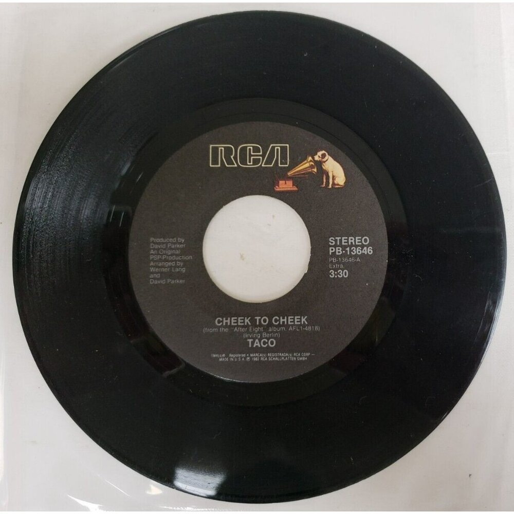 Record 45 RPM Vinyl  Taco- Cheek To Cheek/ After Eight